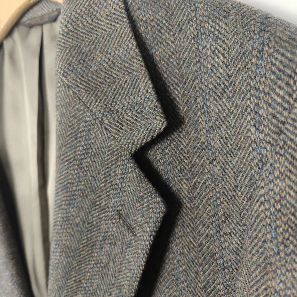 vintage Tweed blazer coat jacket mens elbow patchs made in USA 100% wool 42R